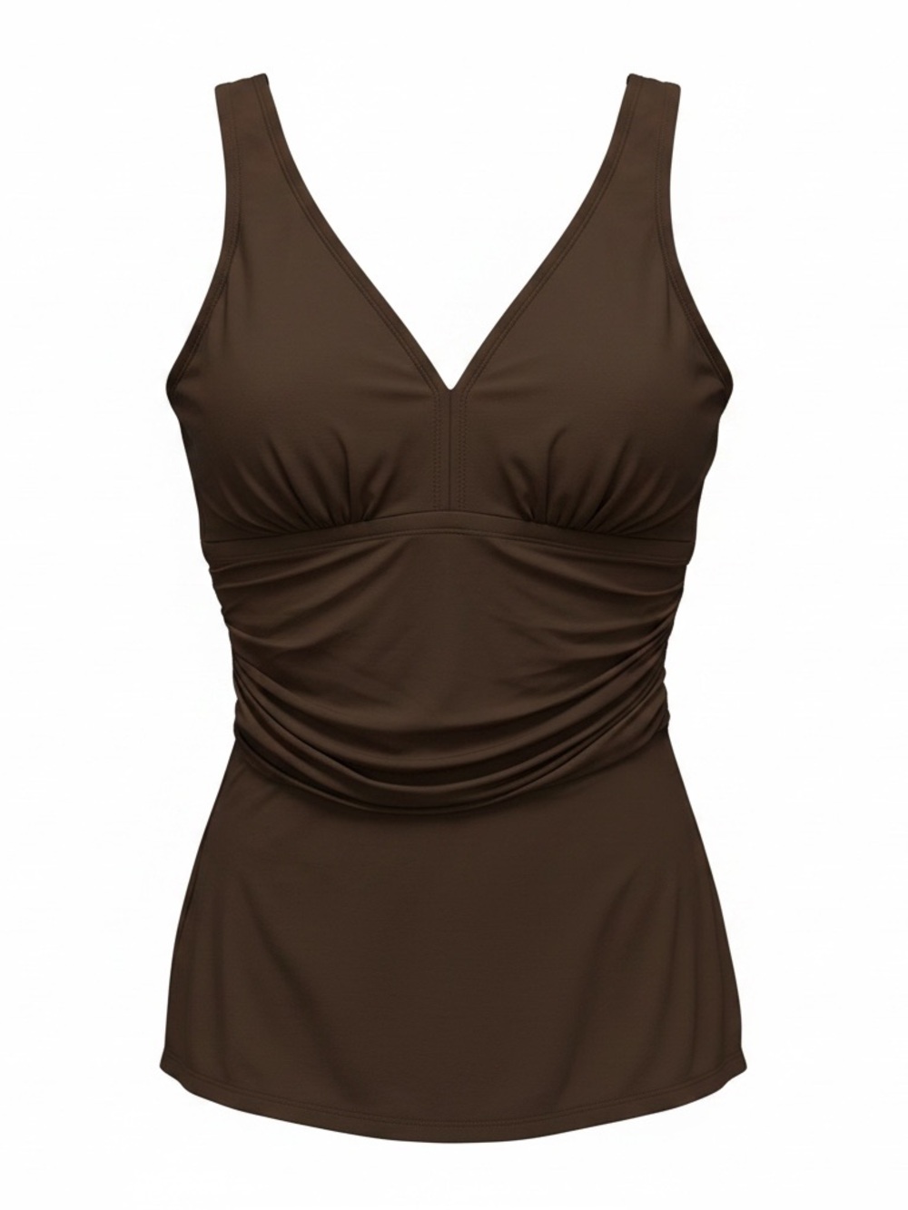 Inches Off Swimdress Womens Size 16 Brown One-Piece Ruched Tummy Control V-Neck